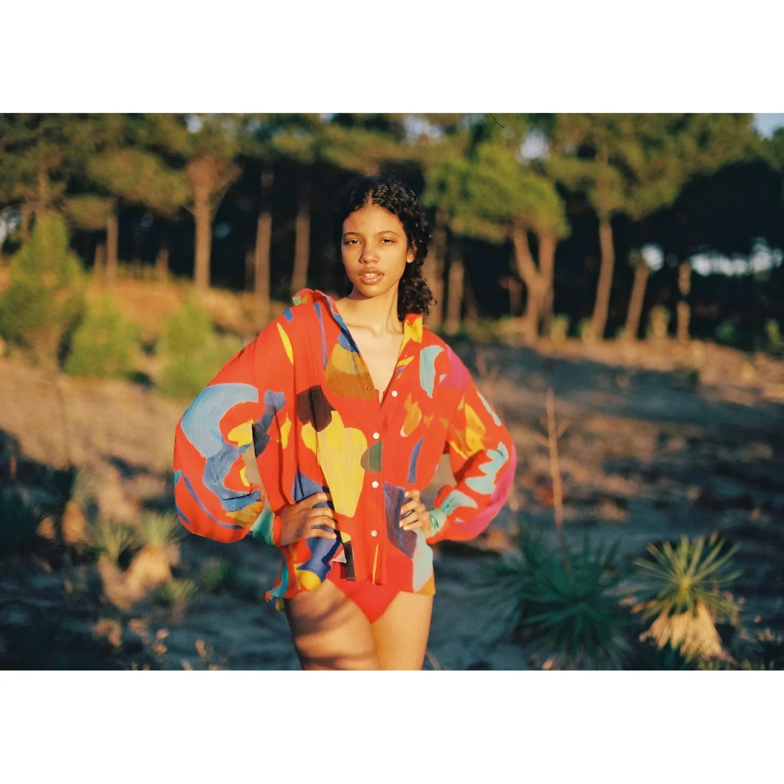 BLOUSE MANCHES BALLON RAINBOW ROUGE