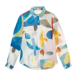 Chemise en coton soie Bleu Jaune Rose