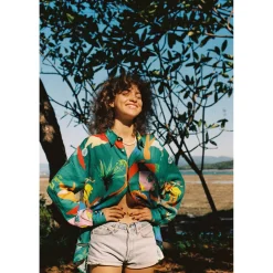 CHEMISE EN LIN Green Moon Flash