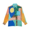 CHEMISE EN LIN ROSE BLEU VERT