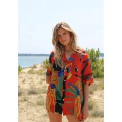Chemise hawaïenne Guitar Girl Rouge