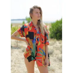 Chemise hawaïenne Guitar Girl Rouge