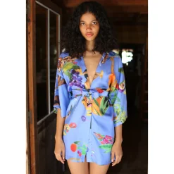 KIMONO COURT FEMMES LUXE BLEU