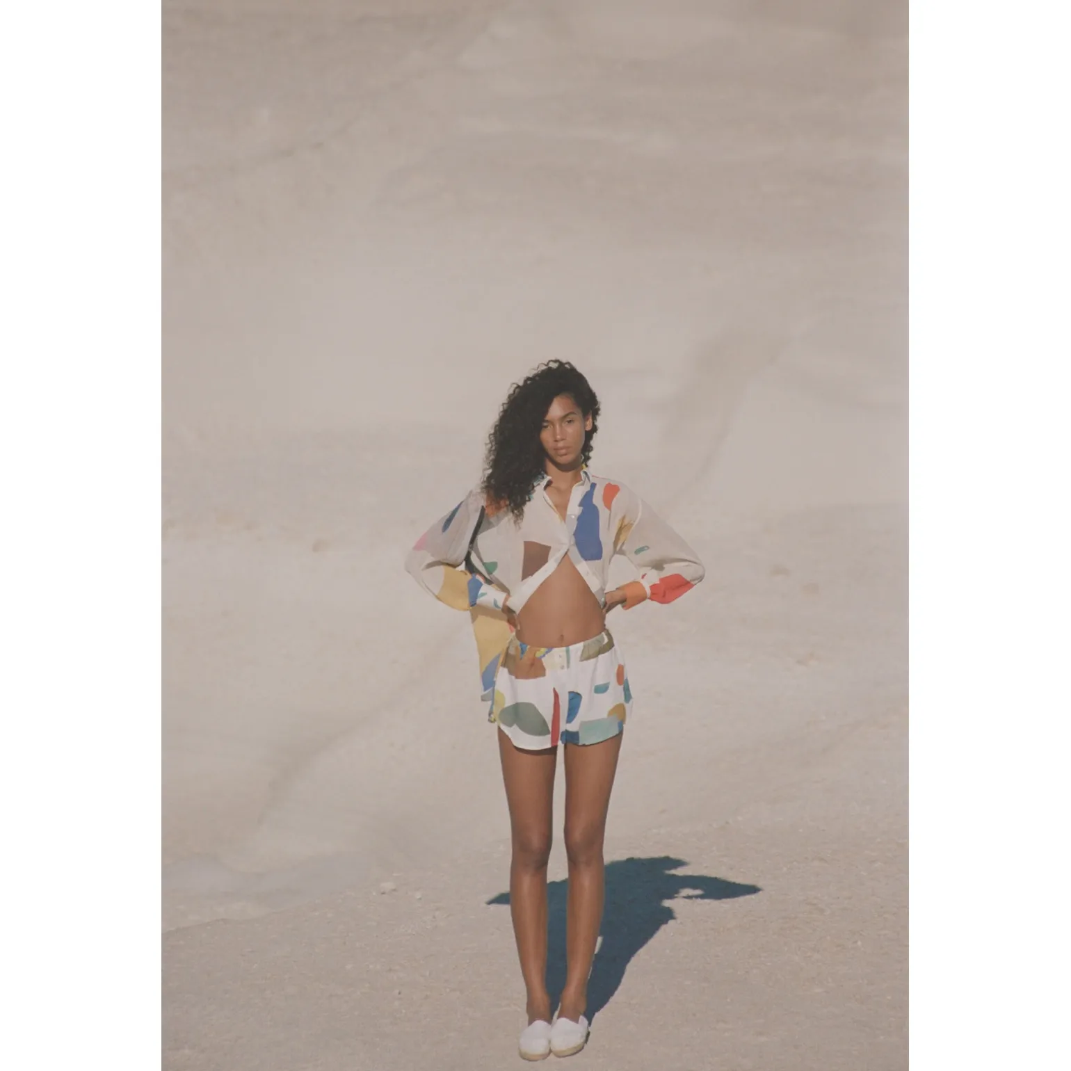 short en lin Bleu Jaune Rose